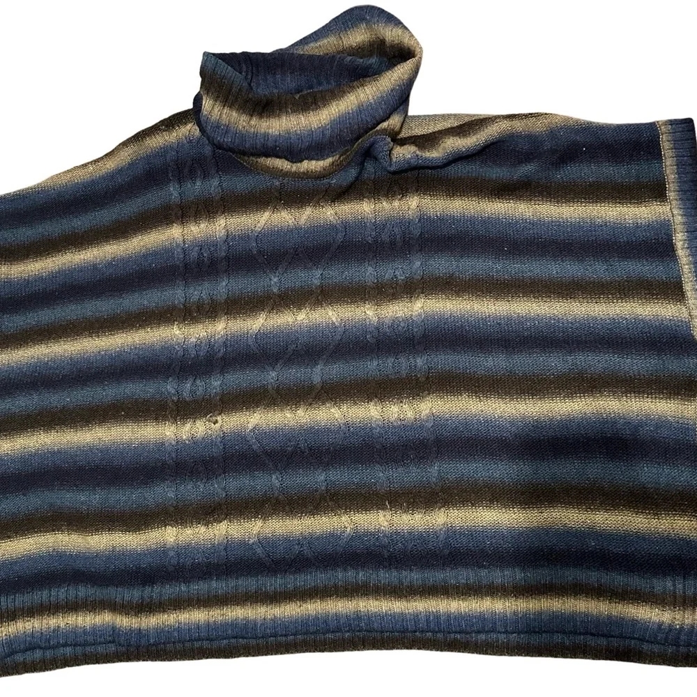 Striped Cowl Neck Sweater - Blue and Brown - Picture 15 of 15